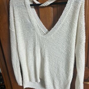 Forever 21 White V-Neck Sweater Soft Knit Casual